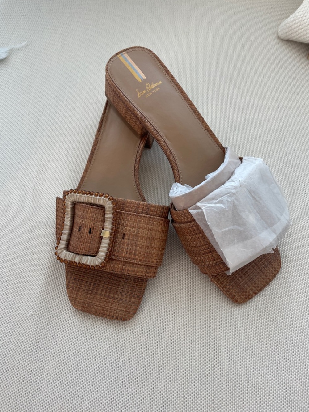 Sam Edelman Raffia Woven Buckle Slide Sandals